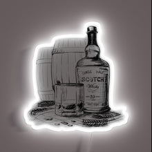 Load image into Gallery viewer, Illuminated whiskey distillery logo in vibrant multicolor neon lighting