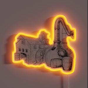 Vibrant Whiskey Distillery Logo with Color-Changing RGB Neon Accents