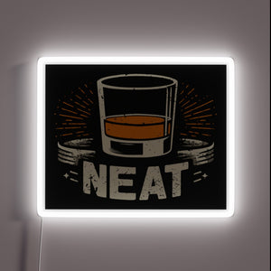 Classic cocktail spirits illuminated in vibrant whiskey-inspired RGB neon lighting.