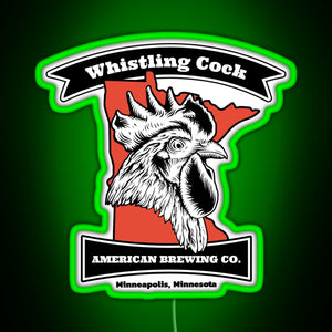 Whistling Cock American Brewing Co Minneapolis MN RGB neon sign green
