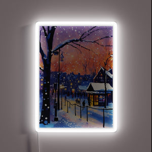 Festive Winter's Evening Ambiance with Vibrant RGB Neon Lighting