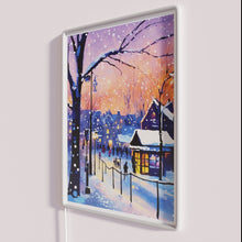 Load image into Gallery viewer, Cozy winter evening ambiance with vibrant RGB neon glow signage.