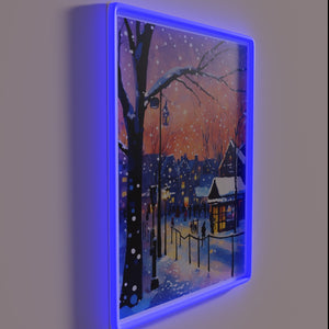 Softly glowing winter evening ambiance with colorful RGB neon lights.