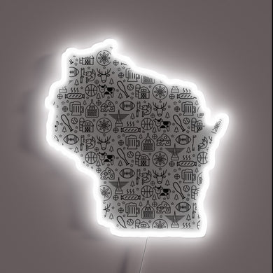 Vintage Wisconsin patterned design in glowing RGB neon illumination