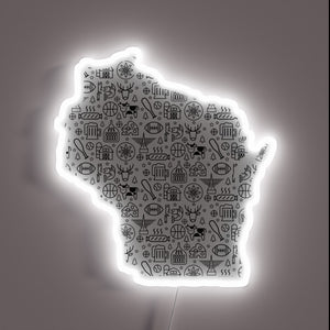Vintage Wisconsin patterned design in glowing RGB neon illumination