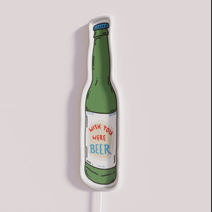 Retro bar decor, colorful LED wish you were beer sign
