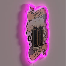 Load image into Gallery viewer, Halloween party decoration featuring witch and wine theme in neon.