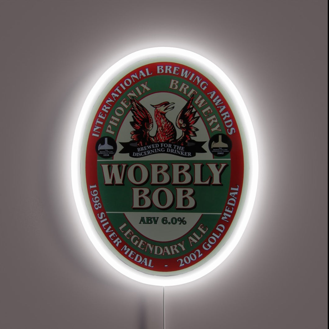 Retro-inspired beer pump clip decoration with vibrant RGB neon accents.