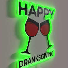 Load image into Gallery viewer, Neon sign featuring happy woman enjoying beer on Thanksgiving night