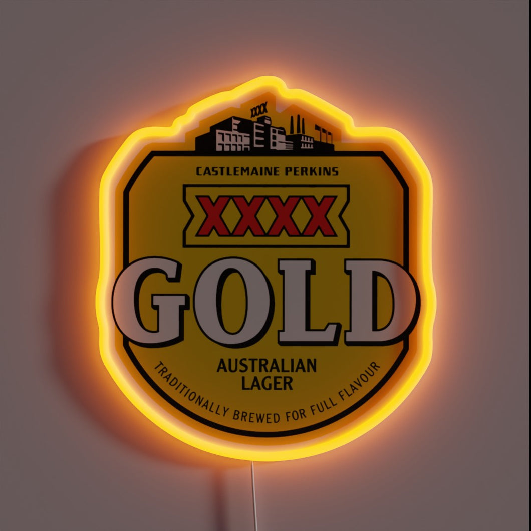 Unique LED Neon Sign featuring XXXX gold logo lighting