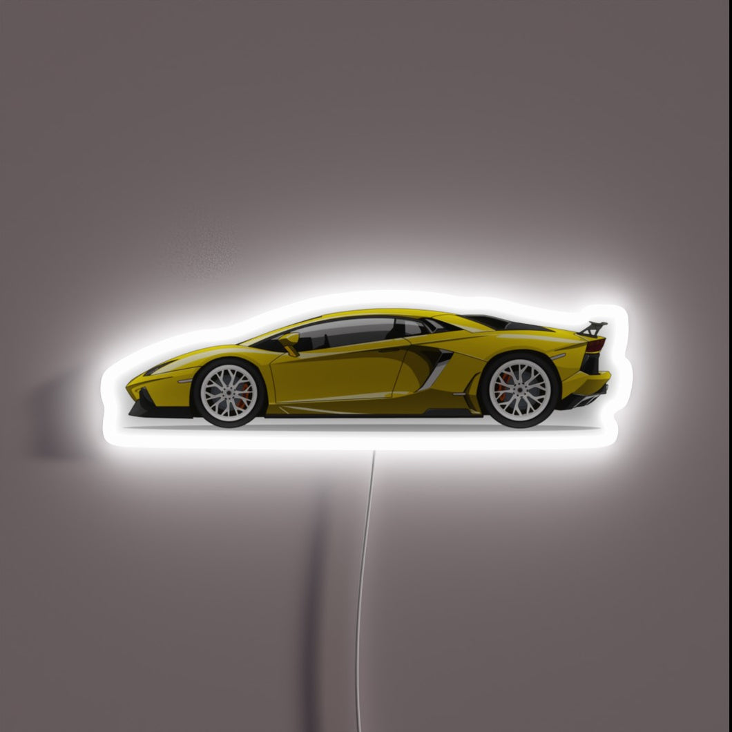 Brighten up your space with this vibrant yellow Lamborghini sign