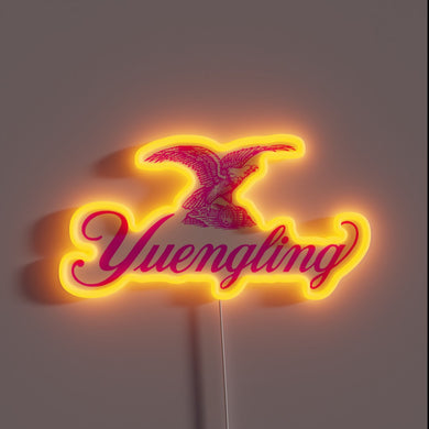 Vibrant Pink Neon Sign Featuring Yuengling's Iconic Brewery Logo Illuminated