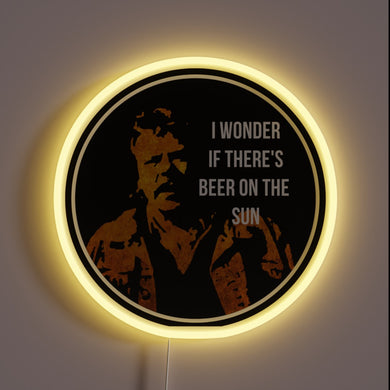 Quirky humor meets retro style in this neon beer quote.