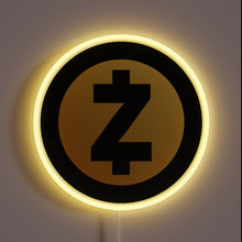 Load image into Gallery viewer, Alt text: &quot;Neon sign of the Zcash cryptocurrency logo with a yellow glow.&quot;
