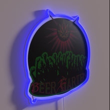 Load image into Gallery viewer, Neon beer garden sign featuring zombies in colorful RGB glow.