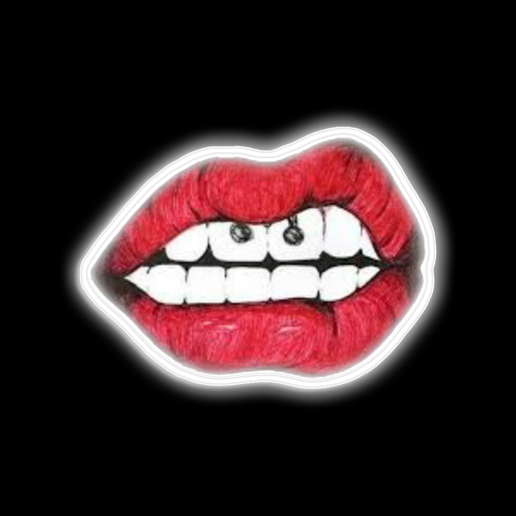 edgy mouth neon sign on canvas