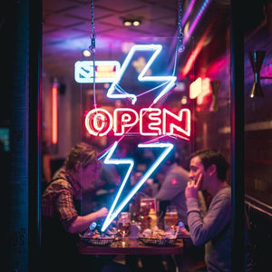 Lighting bolt OPEN LED neon sign for restaurant