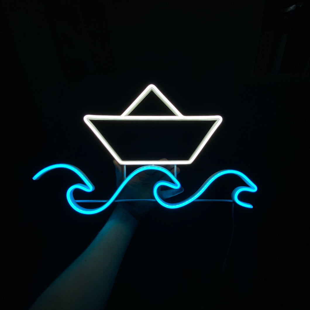 Boat and waves neon sign