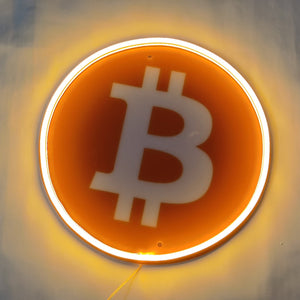 Bitcoin logos neon sign