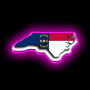 North Carolina Map With North Carolina State Flag neon sign