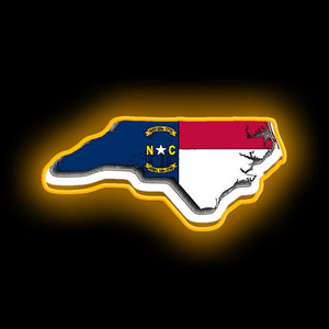 North Carolina Map With North Carolina State Flag neon sign