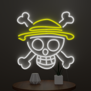 sign Luffy hat One pirate Piece neon logo