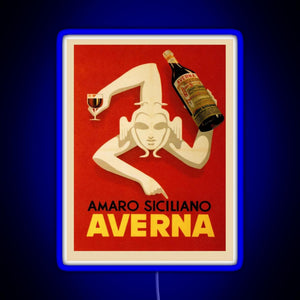 Bar Amaro Siciliano Averna Red Wine Italy Drink RGB neon sign blue