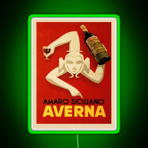 Bar Amaro Siciliano Averna Red Wine Italy Drink RGB neon sign green