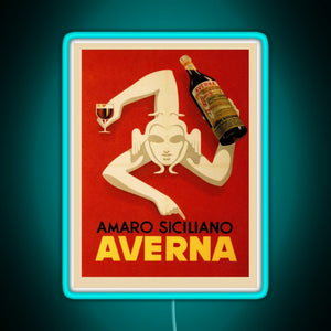 Bar Amaro Siciliano Averna Red Wine Italy Drink RGB neon sign lightblue 