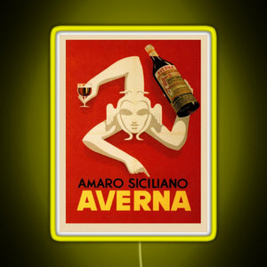 Bar Amaro Siciliano Averna Red Wine Italy Drink RGB neon sign yellow
