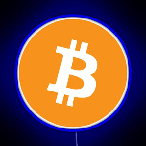 Bitcoin BTC Logo Crypto Merge Minimalist RGB neon sign blue