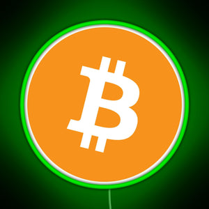Bitcoin BTC Logo Crypto Merge Minimalist RGB neon sign green