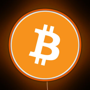 Bitcoin BTC Logo Crypto Merge Minimalist RGB neon sign orange