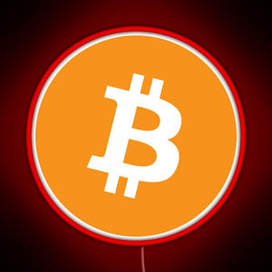 Bitcoin BTC Logo Crypto Merge Minimalist RGB neon sign red