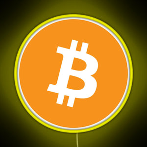 Bitcoin BTC Logo Crypto Merge Minimalist RGB neon sign yellow