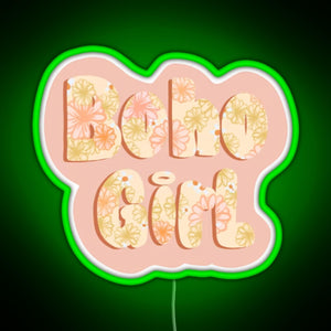 Boho girl RGB neon sign green