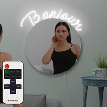 Load image into Gallery viewer, custom &quot;bonjour&quot; mirror sign with led around it