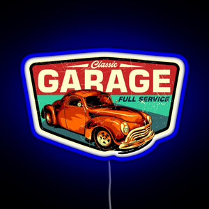 Classic Garage Retro Full Service Sign RGB neon sign blue