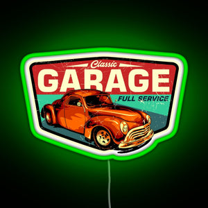 Classic Garage Retro Full Service Sign RGB neon sign green