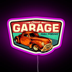 Classic Garage Retro Full Service Sign RGB neon sign  pink