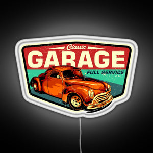 Classic Garage Retro Full Service Sign RGB neon sign white 