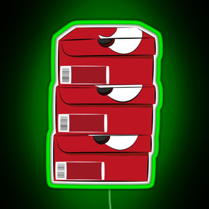 Closed single red stack shoe boxes logo RGB neon sign green