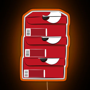 Closed single red stack shoe boxes logo RGB neon sign orange