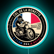 Load image into Gallery viewer, Col de la Bonette Route des Grandes Alpes Motorcycle RGB neon sign lightblue 