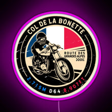 Load image into Gallery viewer, Col de la Bonette Route des Grandes Alpes Motorcycle RGB neon sign  pink