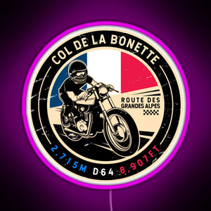 Col de la Bonette Route des Grandes Alpes Motorcycle RGB neon sign  pink