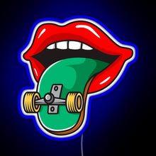 Load image into Gallery viewer, Cool Skater Skateboarder Tongue RGB neon sign blue
