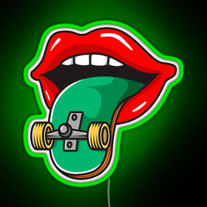 Cool Skater Skateboarder Tongue RGB neon sign green