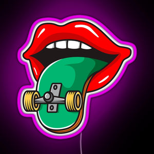 Cool Skater Skateboarder Tongue RGB neon sign  pink
