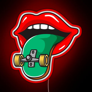 Cool Skater Skateboarder Tongue RGB neon sign red